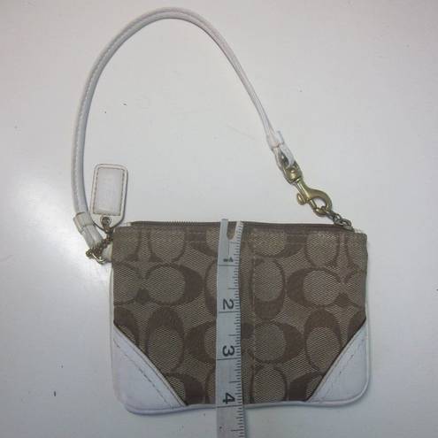 Coach  Canvas Logo Wristlet Zip Top White Leather Accents  - Shows Wear