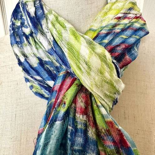 Cynthia Rowley   long green red crinkly scarf