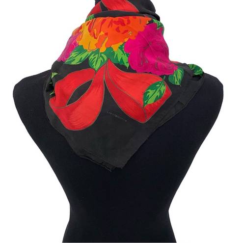 Liz Claiborne VTG  Floral Square Neck Scarf Black Red Pink Green