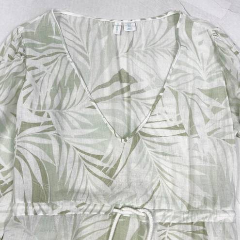 Cynthia Rowley Green Linen Blend Kaftan Midi Dress Cover Up Tropical Beach Small