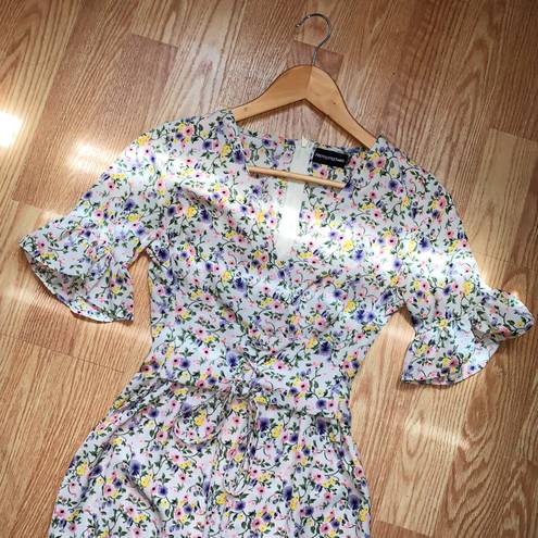 Pretty Little Thing Cream Floral Corset Tie Dress