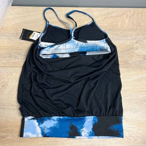 Nike NWT  Layered Tankini Swim Top Loose Fit Quick Dry Tie Dye Black Small