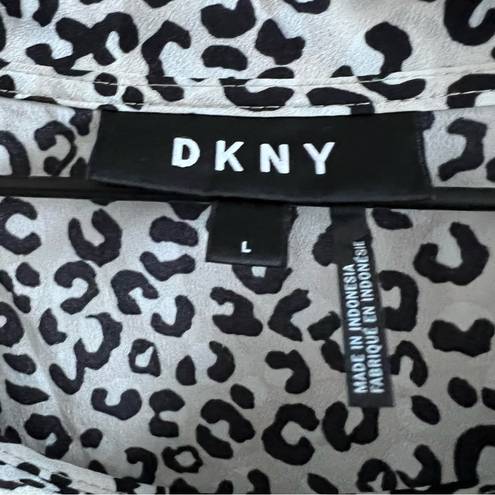 DKNY  Leopard Cheetah Animal Print Cap Sleeve Business Casual Work Office Top L