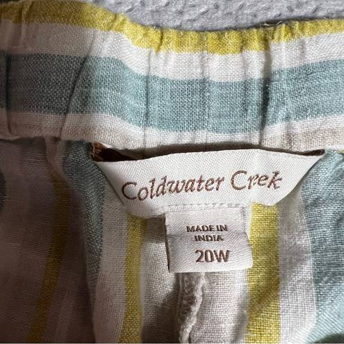 Coldwater Creek  Yellow Cream Blue Vertical Stripe 100% Linen Pull On Summer Pant