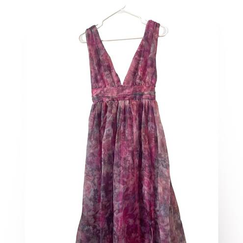 Lulus Lulu’s Garden Romance Magenta Floral Print Organza Maxi Dress Pink Purple XS