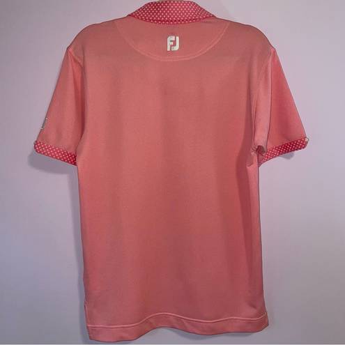 FootJoy  Pink Golf Polo Polkadot Short Sleeve Button Collar Size Medium