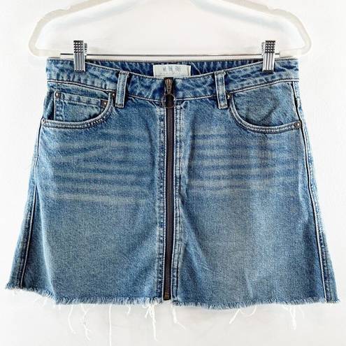 Free People  High Waisted Frayed Hem Zip It Up Denim Mini Skirt Blue 28 / 6