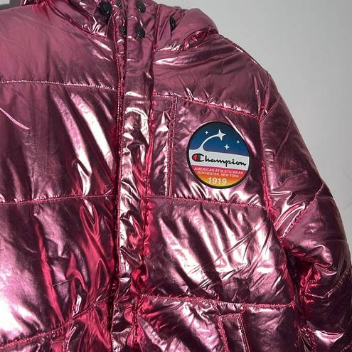 Champion NWT  Pink Metallic Zip-Front Puffer Coat NASA Patches Unisex Size M