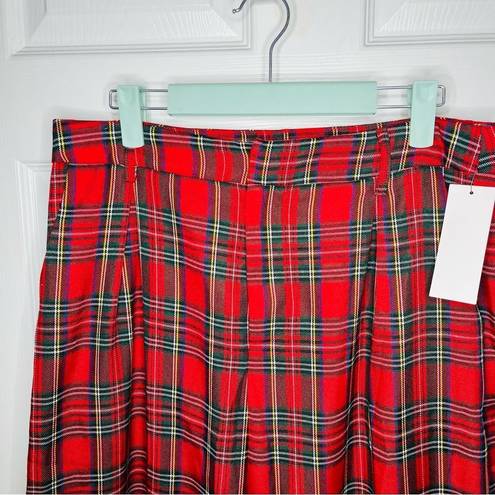 Aura Red Dress Boutique  Coming Together Red Multi Plaid Wide Leg Pants L NWT