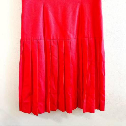 Oleg Cassini Vintage  Dress Bright Coral Sleeveless Drop Waist Pleated Sz 10 EUC