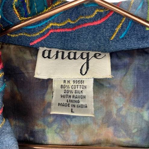 Anage Denim Embellished Paisley Jacket Sz Large