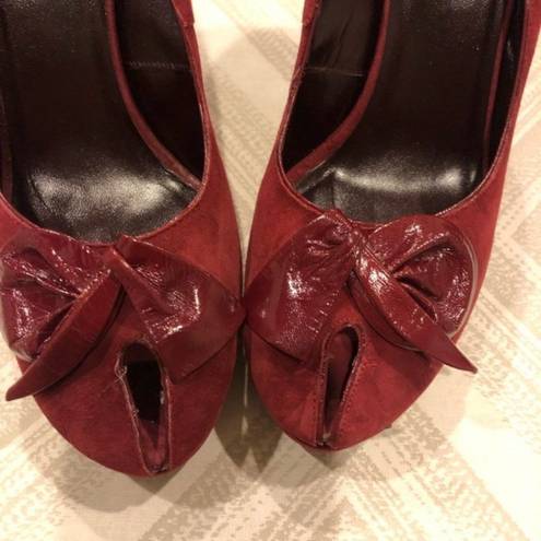 DKNY  Maroon Laurel Flowered Suede Peep Toe Heels