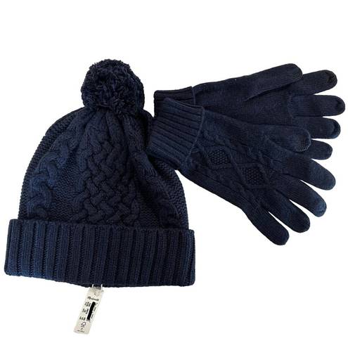 Madewell  Cableknit Beanie and Gloves Gift Set Navy Blue Wool Blend