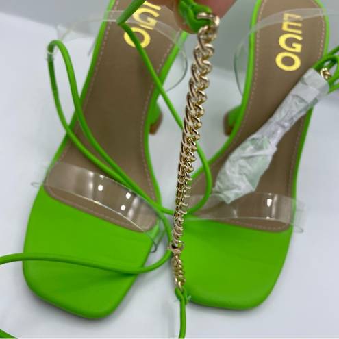 EGO heel sandals with ankle tie transparent upper Size 6.5