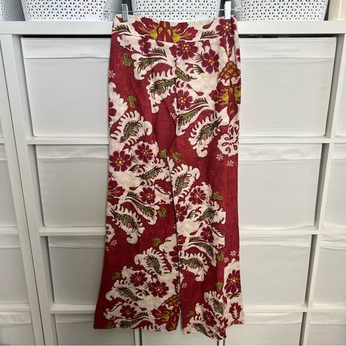 ZARA  Linen Blend Floral Printed Wide Leg Pants