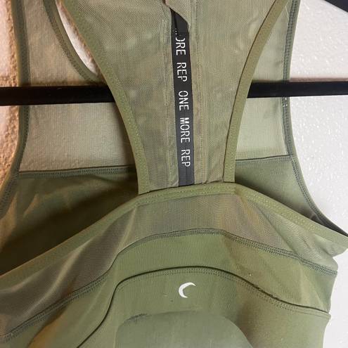 Zyia active all star mesh zip up high impact olive green sports bra