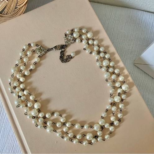 American Vintage Vintage “Esme” Three Strand Pearl Chain Silver Necklace 19” Classic Feminine