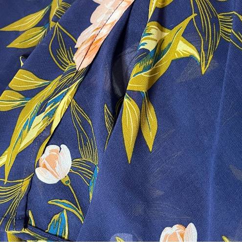 Luxology Navy Floral Print Chiffon High Low Faux Wrap Dress Size 16 New!