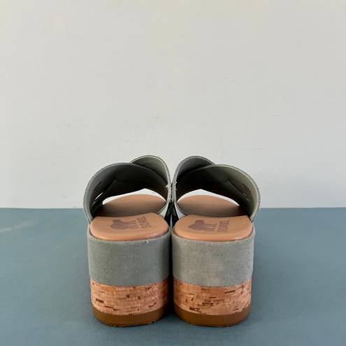 Sorel Cameron Flatform Crushed Blue Suede Mule Wedge Sandals