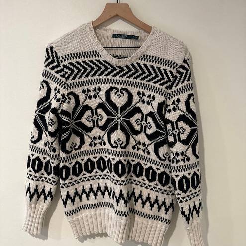 Ralph Lauren  Classic Fair Isle Knit Sweater in Cream/Black. Sz Medium