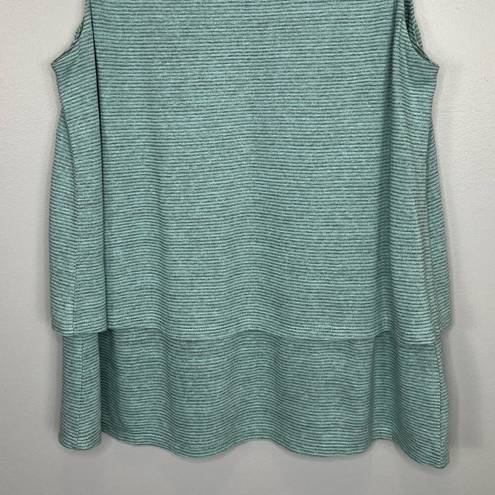 J.Jill  Pure Jill Layered Tank Top Large Mint Green Stripe Linen Blend Casual