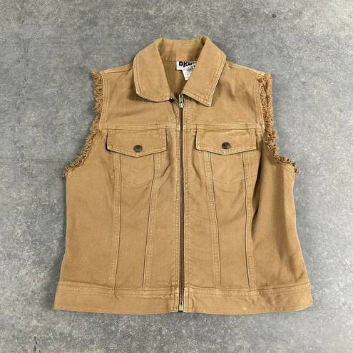 DKNY  Camel Frayed Denim Jean Vest