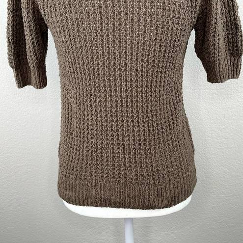 Michael Stars  Astrid Dolma Pullover Open Knit Short Sleeve Sweater Brown Small