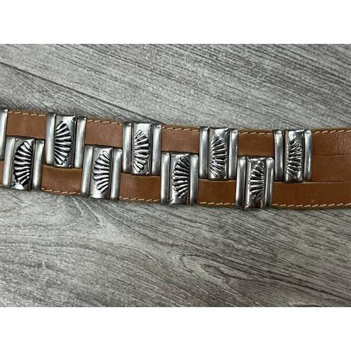 Vintage Western Leather Belt With Metal Detailing Size 34 Inches