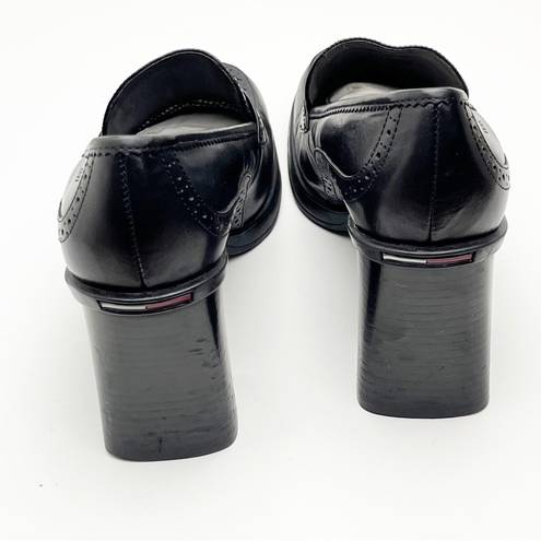 Tommy Hilfiger  Black Leather Y2K Chunky Loafer Heels, Size 8