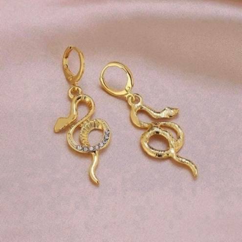 18K Gold Plated Gold Snake Drop Dangle Hoop Earrings for Women