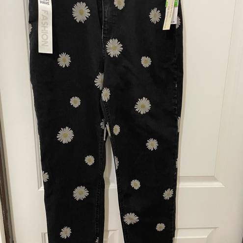 Tinseltown Y2K Style Juniors Floral Daisy Denim Jeans Size 15 Raw Hem Straight Leg Jeans