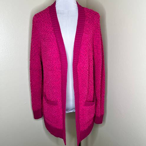 Zenana Outfitters Cardigan LARGE Pink Popcorn Knit Open Front Barbiecore Winter Minimalist