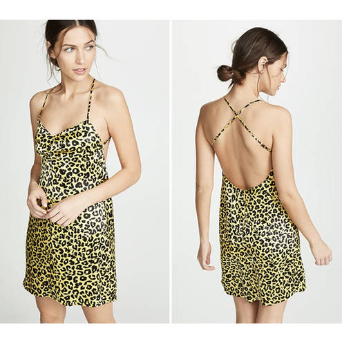 Michelle Mason  Strappy Mini Dress Neon Yellow Leopard Print Size 10