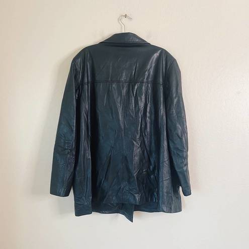 Jacqueline Ferrar Vintage 90s Y2K  Black Perfect Leather Long Line Blazer Jacket