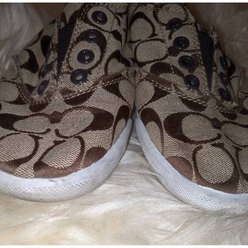 Coach  Womens Size 6.5B Katie Canvas Slip On Sneaker Brown Signature Shoes