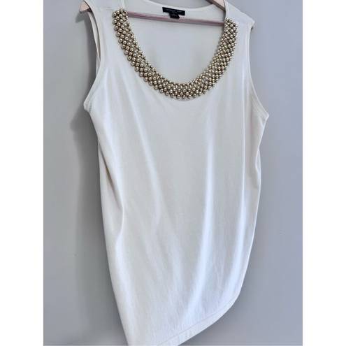 August Silk  cream gold beaded sleeveless top sz 2XL