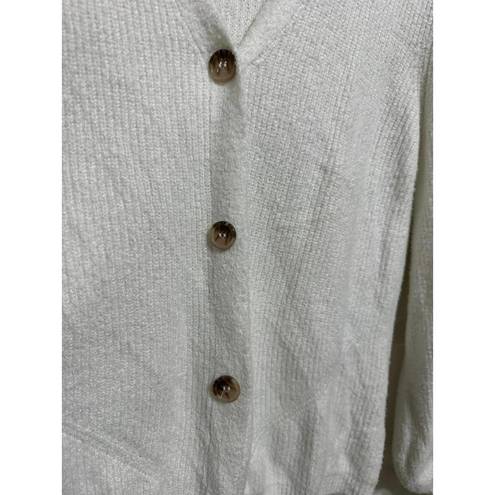 Joie  Women's Knitted Sweater White Button Front Cardigan Soft Fuzzy V-Neck XL