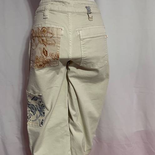 Pilcro  Beige Cargo Pants with Paisley Patches