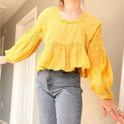 Bohme  Yellow Cropped Peplum Blouse