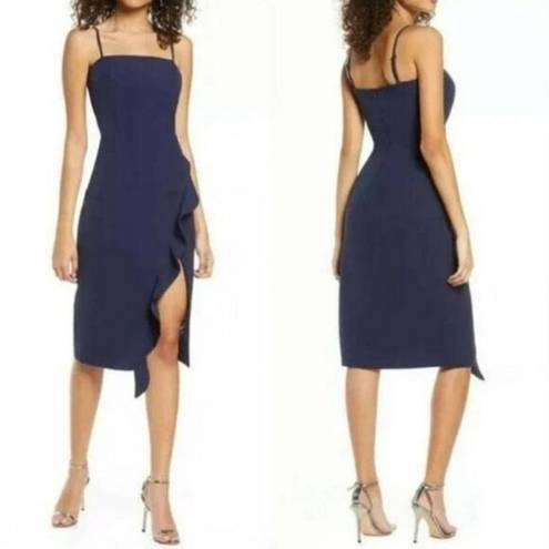 Bardot NEW  Carmelle Ruffle Side Slit Sleeveless Midi Dress Navy Blue Size 6