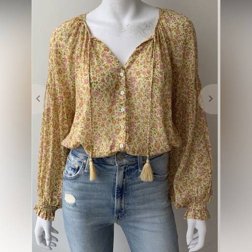 Daisy Spell & The Collective Rue Blouse Floral  Yellow Long Sleeve Size XXL