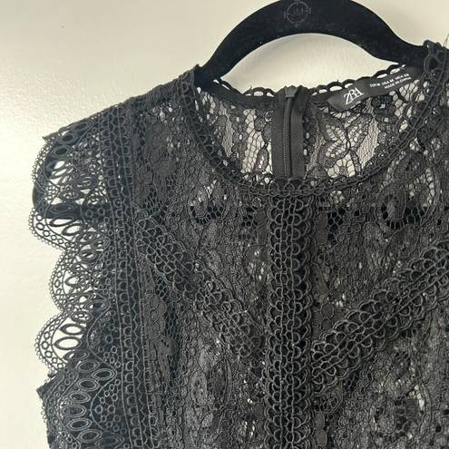 ZARA Black Semi Sheer Black Lace Top