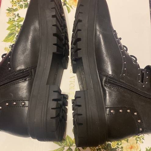 Chelsea and Violet  rhea black leather combat boots size 8 NWT