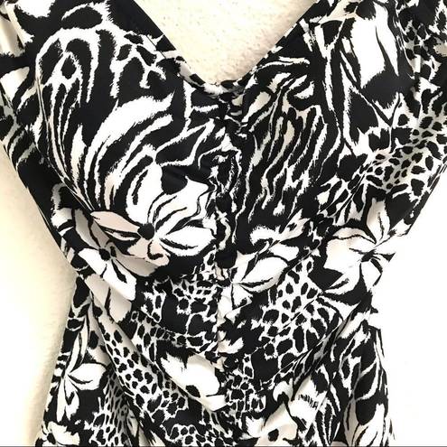 Maxine of Hollywood  black & white animal/floral print one piece bathing suit 12