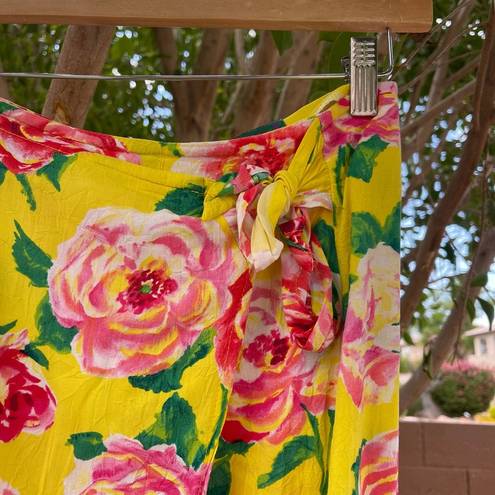 Jams World Vintage  Skirt Small Yellow Pink Floral Draped Maxi Rose Hawaiian