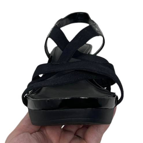 Ralph Lauren Women’s 10 Patent Leather Black Sandals Stretch Sling Stap Wedges