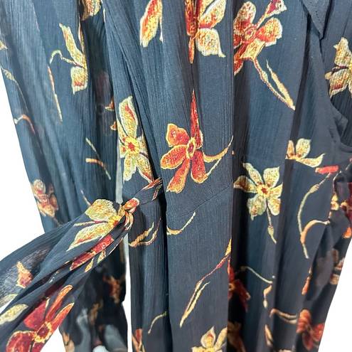 Paige  Promenade Silk Wrap Dress Black Floral Size Small Hi Low Hem