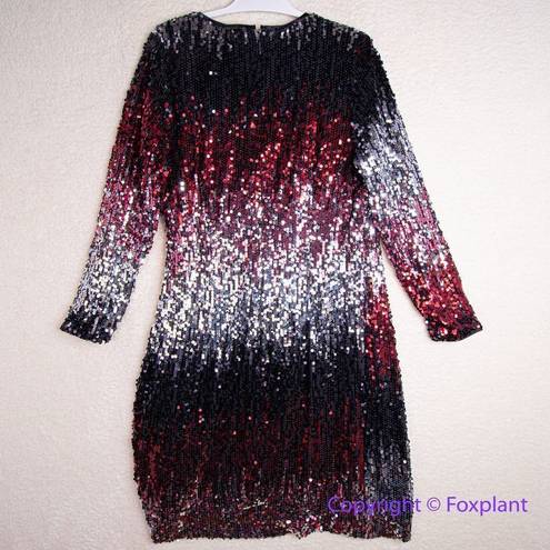 City Chic NEW  Irresistible Sequin Long Sleeve Faux Wrap Dress, red silver, 18