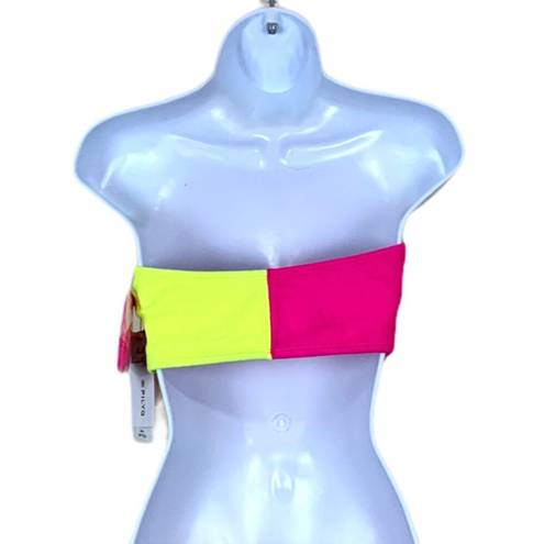 PilyQ  Pink Yellow Colorblock Bandeau Bikini Top LARGE Waffle Convertible NEW