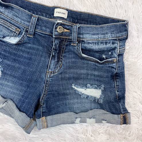 Sneak Peak SNEAK PEEK Women’s Mid-Rise Distressed Cuffed Blue Denim Shortie Shorts Small